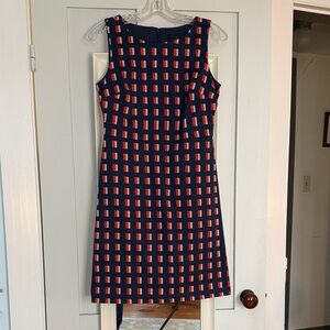 Ann Taylor Navy and Red Geometric Midi Dress